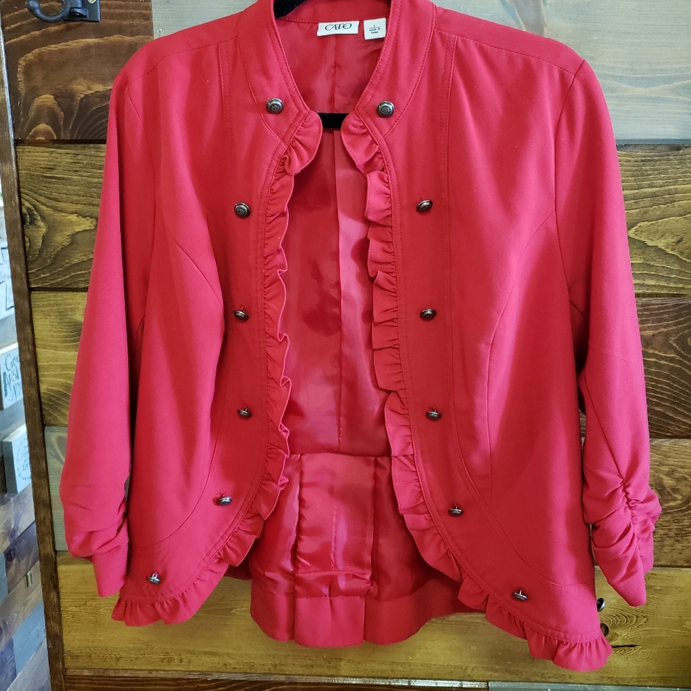Christmas holiday red Cato open front military style jacket blazer size large